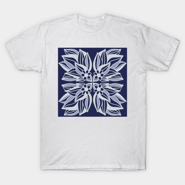 Symmetrical Purple and White Flower Design T-Shirt by WalkSimplyArt